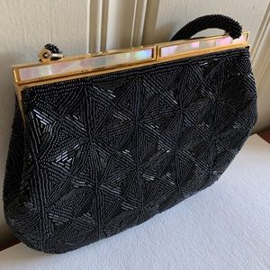 Vintage Black beaded Mother of Pearl Handbag